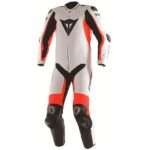 Dainese Perforated D-Air Racing Misano 1 Piece Leather Suit - White/Fluo Red/Black